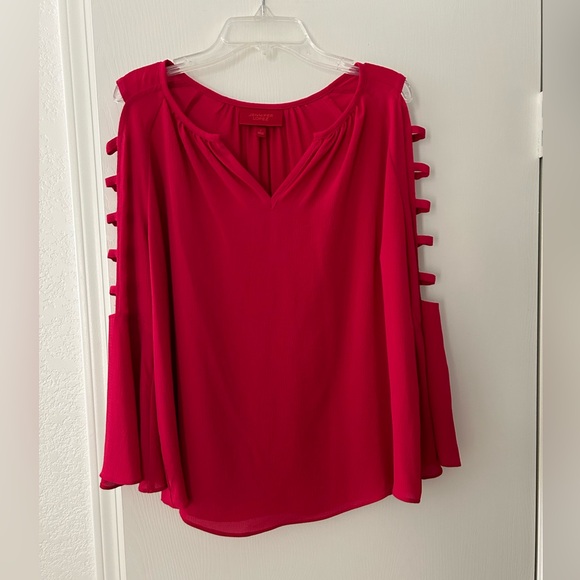 Jennifer Lopez Red Long Bell Sleeve Top. Size Small - Picture 1 of 11